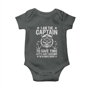 Funny Boat Captain Baby Onesie I Am The Captain To Save Time Lets Just Assume I Am Always Right TS11 Dark Heather Print Your Wear