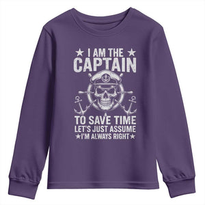 Funny Boat Captain Youth Sweatshirt I Am The Captain To Save Time Lets Just Assume I Am Always Right TS11 Purple Print Your Wear