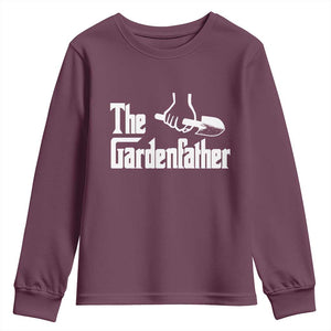 The Gardenfather Youth Sweatshirt Gardener Parody Gardening Fathers Day TS11 Maroon Print Your Wear