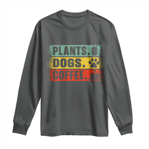 Plants Dogs Coffee Long Sleeve Shirt Retro Gardening And Dog Lover TS11 Dark Heather Print Your Wear