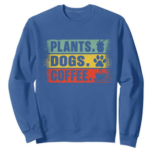 Plants Dogs Coffee Sweatshirt Retro Gardening And Dog Lover TS11 Royal Blue Print Your Wear