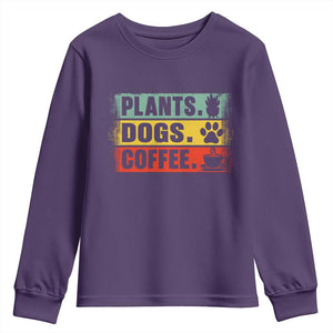 Plants Dogs Coffee Youth Sweatshirt Retro Gardening And Dog Lover TS11 Purple Print Your Wear