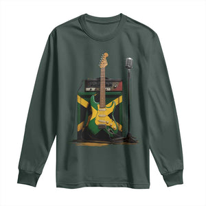 Reggae Guitar Jamaican Flag Amp Microphone Music Lover Long Sleeve Shirt TS11 Dark Forest Green Print Your Wear
