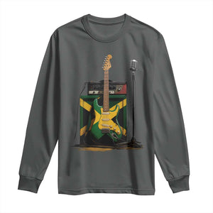 Reggae Guitar Jamaican Flag Amp Microphone Music Lover Long Sleeve Shirt TS11 Dark Heather Print Your Wear