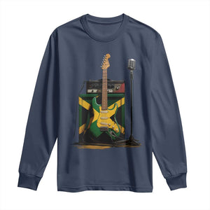 Reggae Guitar Jamaican Flag Amp Microphone Music Lover Long Sleeve Shirt TS11 Navy Print Your Wear