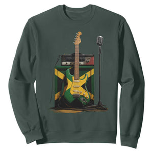 Reggae Guitar Jamaican Flag Amp Microphone Music Lover Sweatshirt TS11 Dark Forest Green Print Your Wear