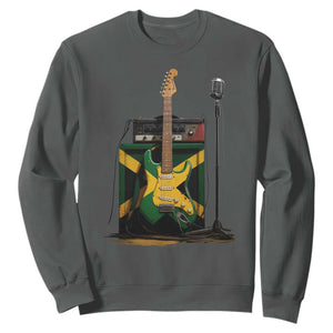 Reggae Guitar Jamaican Flag Amp Microphone Music Lover Sweatshirt TS11 Dark Heather Print Your Wear