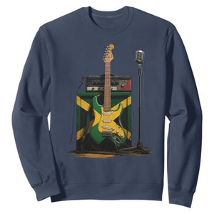 Reggae Guitar Jamaican Flag Amp Microphone Music Lover Sweatshirt TS11 Navy Print Your Wear