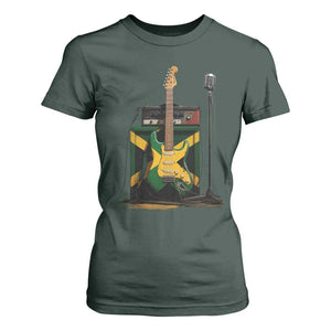 Reggae Guitar Jamaican Flag Amp Microphone Music Lover T Shirt For Women TS11 Dark Forest Green Print Your Wear