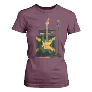 Reggae Guitar Jamaican Flag Amp Microphone Music Lover T Shirt For Women TS11 Maroon Print Your Wear