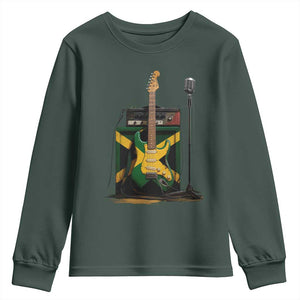 Reggae Guitar Jamaican Flag Amp Microphone Music Lover Youth Sweatshirt TS11 Dark Forest Green Print Your Wear