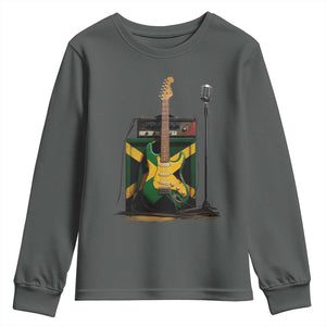 Reggae Guitar Jamaican Flag Amp Microphone Music Lover Youth Sweatshirt TS11 Dark Heather Print Your Wear