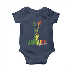 Jamaica One Love Reggae Music Baby Onesie Rasta Peace Hand Guitar TS11 Navy Print Your Wear