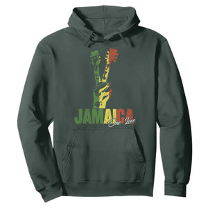 Jamaica One Love Reggae Music Hoodie Rasta Peace Hand Guitar TS11 Dark Forest Green Print Your Wear