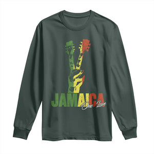Jamaica One Love Reggae Music Long Sleeve Shirt Rasta Peace Hand Guitar TS11 Dark Forest Green Print Your Wear