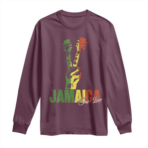 Jamaica One Love Reggae Music Long Sleeve Shirt Rasta Peace Hand Guitar TS11 Maroon Print Your Wear