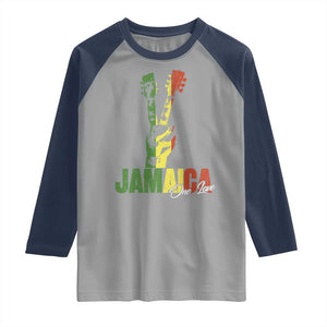 Jamaica One Love Reggae Music Raglan Shirt Rasta Peace Hand Guitar TS11 Sport Gray Navy Print Your Wear
