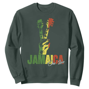 Jamaica One Love Reggae Music Sweatshirt Rasta Peace Hand Guitar TS11 Dark Forest Green Print Your Wear