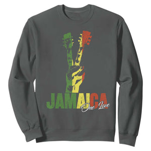 Jamaica One Love Reggae Music Sweatshirt Rasta Peace Hand Guitar TS11 Dark Heather Print Your Wear