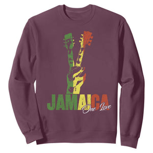 Jamaica One Love Reggae Music Sweatshirt Rasta Peace Hand Guitar TS11 Maroon Print Your Wear