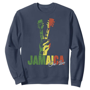 Jamaica One Love Reggae Music Sweatshirt Rasta Peace Hand Guitar TS11 Navy Print Your Wear