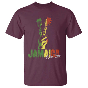 Jamaica One Love Reggae Music T Shirt Rasta Peace Hand Guitar TS11 Maroon Print Your Wear