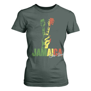 Jamaica One Love Reggae Music T Shirt For Women Rasta Peace Hand Guitar TS11 Dark Forest Green Print Your Wear