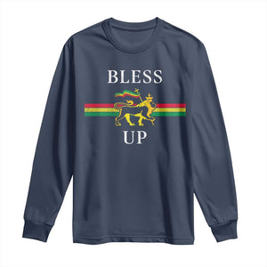 Bless Up Long Sleeve Shirt Rastafari Lion Of Judah Reggae Music TS11 Navy Print Your Wear