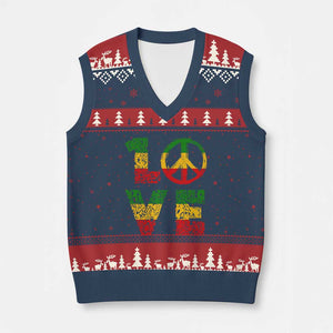 One Love Jamaica V-Neck Knit Sweater Vest Reggae Music Peace Sign Rastafarian TS11 Navy Red Print Your Wear