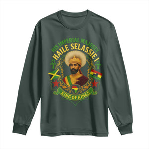 Haile Selassie Long Sleeve Shirt King Of Kings His Imperial Majesty Rastafari Flag TS11 Dark Forest Green Print Your Wear
