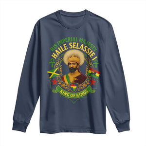 Haile Selassie Long Sleeve Shirt King Of Kings His Imperial Majesty Rastafari Flag TS11 Navy Print Your Wear