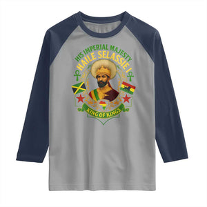 Haile Selassie Raglan Shirt King Of Kings His Imperial Majesty Rastafari Flag TS11 Sport Gray Navy Print Your Wear