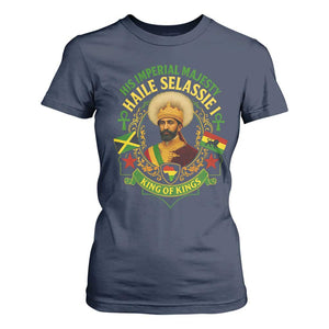 Haile Selassie T Shirt For Women King Of Kings His Imperial Majesty Rastafari Flag TS11 Navy Print Your Wear