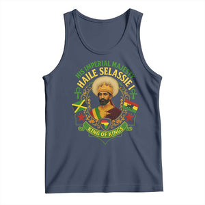 Haile Selassie Tank Top King Of Kings His Imperial Majesty Rastafari Flag TS11 Navy Print Your Wear