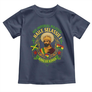 Haile Selassie Toddler T Shirt King Of Kings His Imperial Majesty Rastafari Flag TS11 Navy Print Your Wear