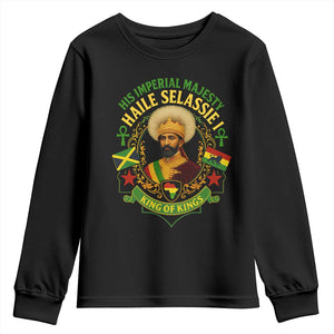 Haile Selassie Youth Sweatshirt King Of Kings His Imperial Majesty Rastafari Flag TS11 Black Print Your Wear