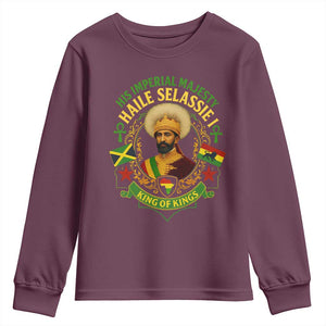 Haile Selassie Youth Sweatshirt King Of Kings His Imperial Majesty Rastafari Flag TS11 Maroon Print Your Wear