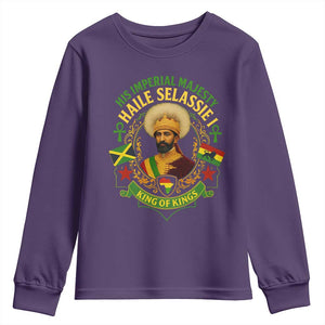 Haile Selassie Youth Sweatshirt King Of Kings His Imperial Majesty Rastafari Flag TS11 Purple Print Your Wear
