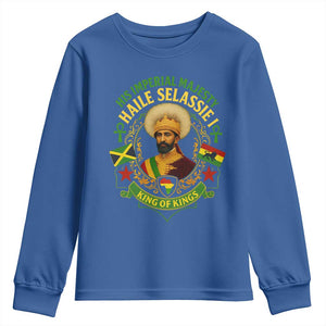Haile Selassie Youth Sweatshirt King Of Kings His Imperial Majesty Rastafari Flag TS11 Royal Blue Print Your Wear