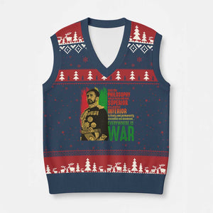 Haile Selassie Quotes V-Neck Knit Sweater Vest Until The Philosophy Which Holds One Race Speech War TS11 Navy Red Print Your Wear