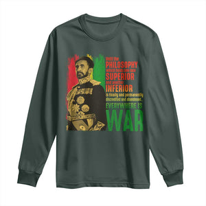 Haile Selassie Quotes Long Sleeve Shirt Until The Philosophy Which Holds One Race Speech War TS11 Dark Forest Green Print Your Wear