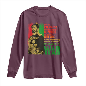 Haile Selassie Quotes Long Sleeve Shirt Until The Philosophy Which Holds One Race Speech War TS11 Maroon Print Your Wear