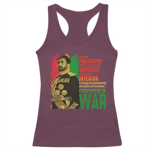 Haile Selassie Quotes Racerback Tank Top Until The Philosophy Which Holds One Race Speech War TS11 Maroon Print Your Wear
