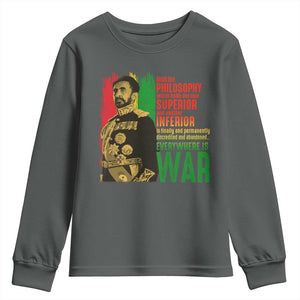 Haile Selassie Quotes Youth Sweatshirt Until The Philosophy Which Holds One Race Speech War TS11 Dark Heather Print Your Wear
