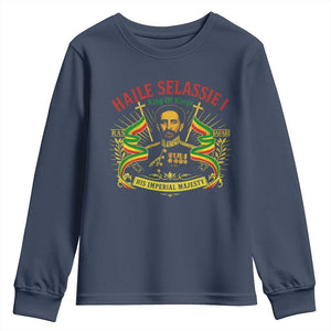 Haile Selassie Youth Sweatshirt Ras Tafari King Of Kings His Imperial Majesty TS11 Navy Print Your Wear