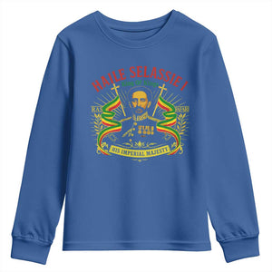 Haile Selassie Youth Sweatshirt Ras Tafari King Of Kings His Imperial Majesty TS11 Royal Blue Print Your Wear