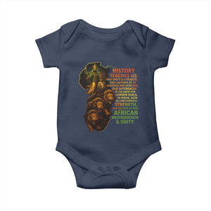 Haile Selassie Quotes Baby Onesie History Teaches Us That Unity Is Strength Rasta Lions of Judah TS11 Navy Print Your Wear