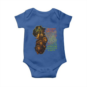 Haile Selassie Quotes Baby Onesie History Teaches Us That Unity Is Strength Rasta Lions of Judah TS11 Royal Blue Print Your Wear