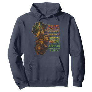 Haile Selassie Quotes Hoodie History Teaches Us That Unity Is Strength Rasta Lions of Judah TS11 Navy Print Your Wear