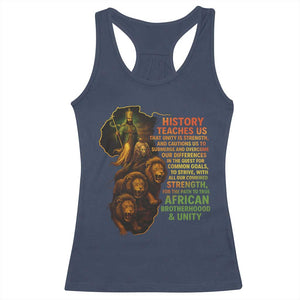 Haile Selassie Quotes Racerback Tank Top History Teaches Us That Unity Is Strength Rasta Lions of Judah TS11 Navy Print Your Wear